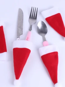 Christmas Themed Placemat With Christmas Hat Cutlery Rack, Featuring Santa Claus Printed On The Placemat, Creating A Festive Atmosphere, Mini Non-Woven Fabric Santa Claus Silverware Holders, Lollipop & Wine Bottle Toppers Decor, Dinner Table Decor For Christmas Party, Thanksgiving, And Other Festive,Easy To Clean, Durable And Wear-Resistant,Reusable, The Best Decoration For Christmas, Christmas Gift, Christmas Home