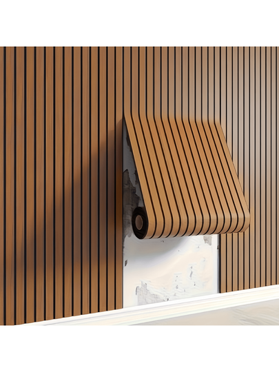 Roll Wood Wand Panel Peel Stick, Bruin ative Slat Room Wallpaper Home Living Room, Self Adhesive Covering Panels Cabinets,Boho 17.71in 39.37/118/196.85