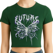 Top Crop Mujer Acanalado Verde "Future" - Colección No One Urban - Verde - Ver 3