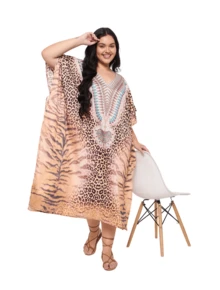 Gypsie Blu Kaftan Dress For Plus Size Women Loungewear Nightdress Summer Night Gown Maxi Length Caftan - 米色 - 查看 7