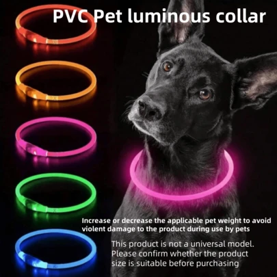 1pc/2pcs LED Rechargeable Luminous PVC Pet Collar, 3 Lighting Modes, Visible At Night For Pet Safety, Suitable For Small To Large Dogs & Cats, Festive Atmosphere Collar. The Collar Length Can Be Trimmed As Needed. This Product Is Not A Universal Fit, Please Confirm The Product Size Is Suitable Before Purchasing, And Adjust The Size According To Your Pet's Weight To Avoid Damage To The Product During Use.