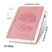 300 Pages Big Tree Pattern Hardcover Leather Journal/Notebook, College Ruled Spiral Bound Notebook, Pursue Dreams Diary, Embossed & Debossed Craft, Large A5/B5 Lined Notebook With 2 Pockets & 24 Index Tabs, Suitable For Men & Women, Great For School, Office & Note Taking, 100gsm Thick Pages, Multi-Color, Green Elegant Notebook Gift,School Supplies,Back To School