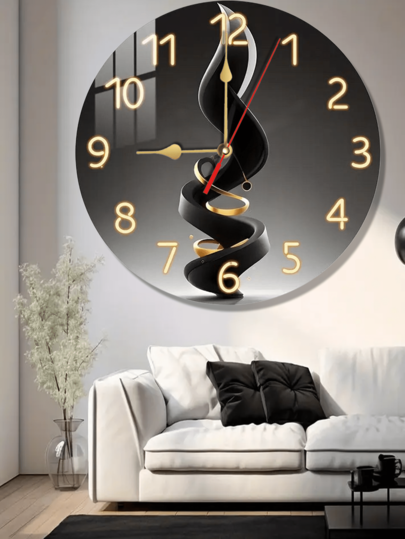 Pc 10 Inch/12 Inch Moderne Minimalist Zwart Golden Abstract Wooden Wand Klok Artistic Swirling Large Numbers, AA Battery Powered Stylish Living Room Luxe Lovers Home