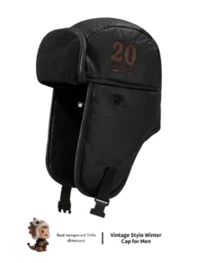 1pc Men's PU Leather Lambs Wool Lined Trapper Hat, Unisex Winter Thick Warm Ear Protection Cap For Outdoor, Cycling, Skiing, Aviator Hat