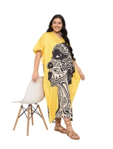 Gypsie Blu Kaftan Dress For Women  Beach Swimsuit Coverup Lounge Wear Housedress Long Caftan - 黃色 - 查看 6