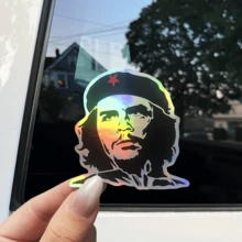 切·格瓦拉革命人乙烯基贴纸 - 卡通主题，自粘，一次性使用，哑光饰面，不对称形状，适用于塑料表面、左侧汽车保险杠和窗户贴花