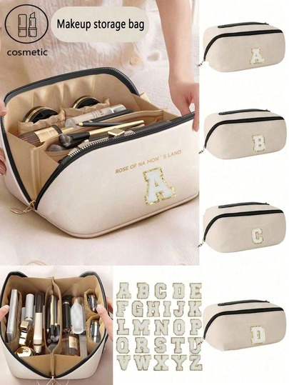 1 pieza Bolsa de cosméticos multifuncional, organizador de maquillaje para viajes de verano, bolsa de aseo impermeable, soporte para brochas de maquillaje de gran capacidad, bolso de mano conveniente para el cuidado de la piel, cosméticos, brochas de maquillaje, polvos, lápices labiales, adecuado para la playa, la escuela, el baño, vacaciones, Día de San Valentín, Navidad, regalos del Día de la Madre para madres, familia, amigos, esencial de verano