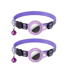 通用猫狗防走失宠物项圈，夜间反光设计，带铃铛，适合 Airtag 追踪器（不含追踪器），可调节项圈，机械锁，反光设计，舒适安全，适用于小型宠物，猫狗配件 - 彩色 - 查看 15