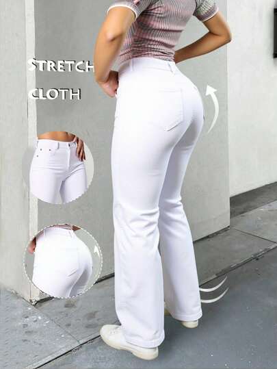 Pantalones vaqueros blancos de tiro alto con corte botamanga, estilizadores y versátiles