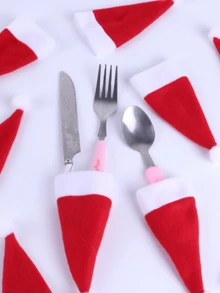 Christmas Themed Placemat With Christmas Hat Cutlery Rack, Featuring Santa Claus Printed On The Placemat, Creating A Festive Atmosphere, Mini Non-Woven Fabric Santa Claus Silverware Holders, Lollipop & Wine Bottle Toppers Decor, Dinner Table Decor For Christmas Party, Thanksgiving, And Other Festive,Easy To Clean, Durable And Wear-Resistant,Reusable, The Best Decoration For Christmas, Christmas Gift, Christmas Home