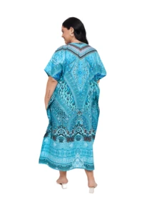 Gypsie Blu Women Kaftan Dress Plus Size Beach Coverup Loungewear Nightdress Summer Night Gown Maxi Length Caftan - 薄荷藍 - 查看 5