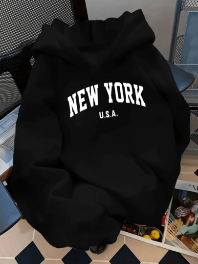 Sudadera Hoodie Con Gorro Estampado Nueva York USA  Mujer