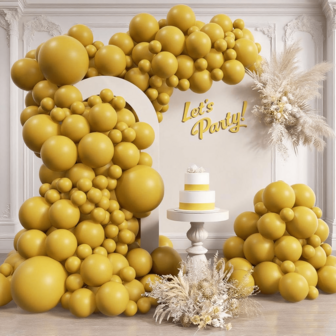 110pcs High Quality Mustard Yellow Balloon Arch Kit, Mustard Balloons In Assorted Sizes, Yellow Balloons For Baby Shower, Wreath, Sunflower, Thanksgiving, Autumn Birthday Party Decorations