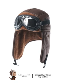 1pc Men's PU Leather Lambs Wool Lined Trapper Hat, Unisex Winter Thick Warm Ear Protection Cap For Outdoor, Cycling, Skiing, Aviator Hat