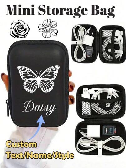 Bolsa de almacenamiento portátil y personalizada con nombre, organizador de cargador de teléfono móvil y cable de datos, bolsa para auriculares, estuche para auriculares, caja de almacenamiento para cable de datos USB, monedero, bolsa de almacenamiento, bolsa para llaves, cable de datos y cargador, bolsa de almacenamiento