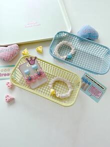 Cesta de almacenamiento de metal de color crema estética, organizador de escritorio con estilo y asa para escritorio de oficina, tocador, soporte para maquillaje y accesorios, decoración del hogar minimalista