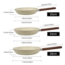 ABKOK 1pc/2pcs/3pcs Cookware Set, Thick Bottom Non-Stick Coating, Wooden Handle, Easy To Clean, Suitable For Various Stoves And Kitchen Cooking, Note The Size, Choose Set Or Single Pan