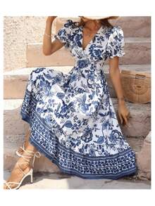 Vestidos florales de verano para mujer, vestidos largos. - Azul - Ver 2