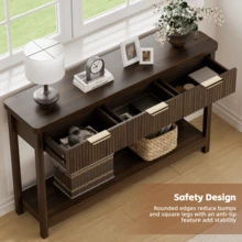GIKPAL Fluted Console Table, 51" Narrow Entryway Table With 3 Drawers, Console Table Sofa Table With Storage Open Shelf, Modern Display Shelf For Hallway Living Room, Walnut - Quả óc chó - Xem 6