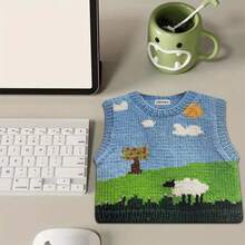 Adorable Knit Sweater Design Mouse Pad - Cute Pixel Tree & Sheep Landscape Gaming Aesthetic, Non-Slip Rubber Base, Washable Desk Mat For Office, Home, Dorm, PC & Computer Accessories (Retro Video Game Inspired), Dorm Essentials, Home Workspace, Cartoon Style, Smooth Surface, Stylish Accessory, Office Workers, Home Users