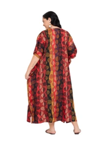 Gypsie Blu Geometric Women Kaftan Dress Curve Housedress Loungwear Beach Swimsuit Cover Up - 紅&黑 - 查看 5