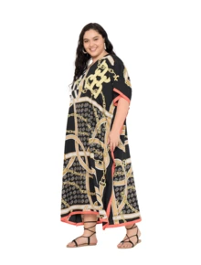 Gypsie Blu Plus Size Women Kaftan Dress Long Caftan Maxi Dress Beach Coverup Outfit - 黑黃 - 查看 3