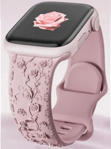 Silicone Strap Compatible With Apple Watch Utltra 2 Band 40mm 44mm 41mm 38mm 45mm 42mm 49mm Women's Silicone Replacement Bands Rose Flower Pattern Engraved Band Compatible With Apple Watch 9 Band 8 7 6 5 4 3 2, Compatible With Apple Watch Band Soft Cute Stylish