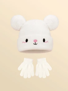6pcs/2pcs Baby Cute Expression Pom Pom Knit Hat & Knit Fingerless Gloves Set, Boys Girls Winter Warm Cold-Proof Outfit, Suitable For Autumn/Winter Outdoor Fashion Matching, Great As Gift - Multicolor - View 3