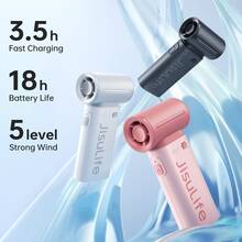 JISULIFE Life9 Mini Handheld Fan, Turbo High Speed, 5 Wind Levels, 5000mAh Rechargeable, Up To 18H Cooling, Pocket Size Personal Fan For Travel, Cruise, Concerts, Makeup