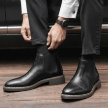 Men's Casual Dress Chelsea Boots - Business Commute Retro Ankle Dress Boots With White Stitching KD5236