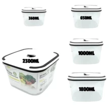 Kit 4/5 Potes Herméticos De Plástico Retangular Com Tampa De Vedação Uso Em Freezer E Micro-ondas. - Transparente - Visão 4