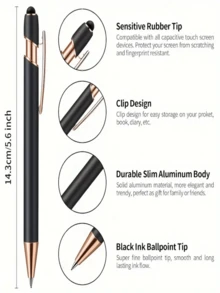 21-55 Stücke/Set Metall Kugelschreiber mit einziehbarer Spitze und Touchscreen-Stylus - Reibungsloser Schreibfluss, rutschfester Griff, kompatibel mit verschiedenen Geräten, inklusive schwarzer Tintenfüllung, geeignet für den täglichen Gebrauch