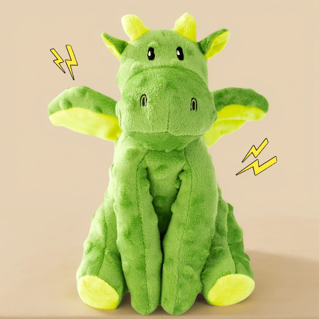 恐龙狗狗磨牙玩具，狗狗发声玩具，幼犬卡通发声磨牙玩具，可爱毛绒龙狗狗玩具，互动狗狗玩具，翼龙造型，带声音，耐用，帮助狗狗成长，多种游戏模式，适合小型、中型和大型犬