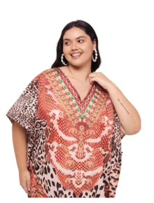 Gypsie Blu Kaftan For Plus Size Women  Beach Swimsuit Coverup Lounge Wear Housedress Long Caftan - 亮橙色 - 查看 4