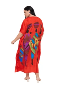 Gypsie Blu Women Plus Size Kaftan Loungewear Housedress Beach Caftan Cover Up Long Maxi Dress - 紅色 - 查看 5