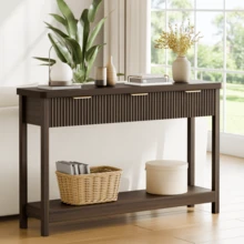 GIKPAL Fluted Console Table, 51" Narrow Entryway Table With 3 Drawers, Console Table Sofa Table With Storage Open Shelf, Modern Display Shelf For Hallway Living Room, Walnut - Quả óc chó - Xem 3