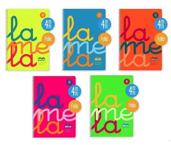 Lamela Pad Folio Size - Fluor PP - 80 Sheets - Grid - 4mm - 90g - Pack Of 5 Notebooks - A4 Size - RANDOM COLORS -