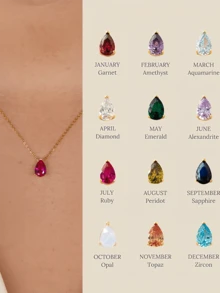 1 pieza Collar con piedra de nacimiento de diciembre, acero inoxidable con circonita en forma de pera con baño de oro de 18K, adecuado para uso casual de mujer, regalo para amigos, madres, cumpleaños, joyería