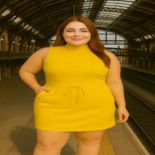 Stylish EVA Set – High Waist Skirt + Top With Optional Knot | Sizes S To G1 - Golden Yellow - View 2