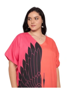 Gypsie Blu Bird Wing Plus Size Elegant Long Kaftan  Moo Moos Beach Cover Up Caftan Dress - 橘色和粉紅色 - 查看 4