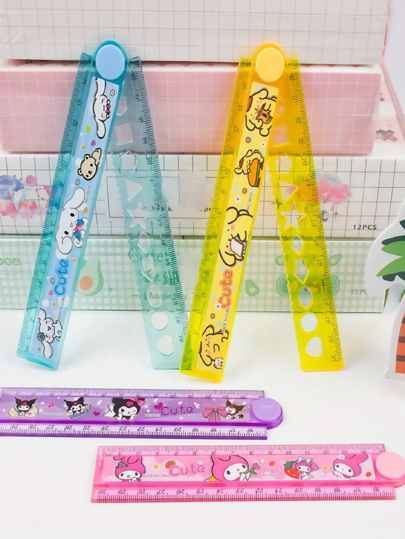 Sanrio Sanrio Cartoon Theme 12" Folding Ruler - Durable Plastic, Creative Wave Design, Suitable For Drawing And Office Use