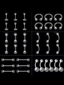 36 قطعة من الحلقات الشفافة؛ حلقات الأنف البيوبلاستيكية؛ حلقات السرة؛ حلقات الحاجز الأنفي؛ حلقات الحاجب؛ حلقات الشفة؛ حلقات شحمة الأذن؛ قضبان الصناعية المثقوبة من البلاستيك، للعمل والمدرسة - شفاف - مشاهدة 6