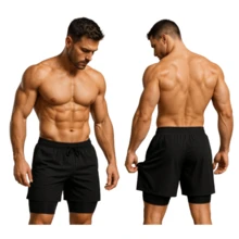 2-In-1 Bermuda Shorts Kit Double Dry Fit Sports Shorts For The Gym Compression Shorts - 黑色 - 查看 1