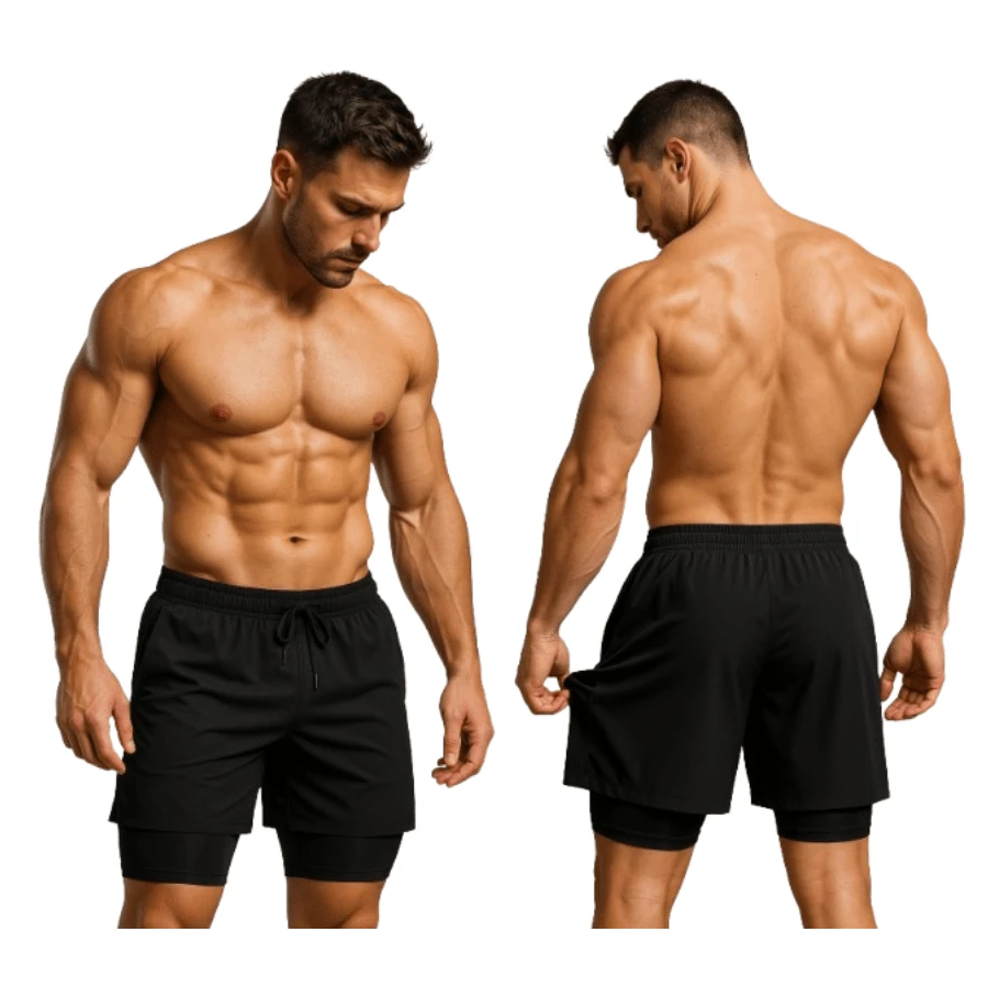 2-In-1 Bermuda Shorts Kit Double Dry Fit Sports Shorts For The Gym Compression Shorts - 黑色 - 查看 1