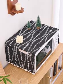 1pc Harvest Festival Style Orange Microwave Oven Cover, Small Tablecloth, Orange Floral Line Pattern Oven Cover Decor, Rectangular Bedside Cabinet Cover, Dual Pocket Fabric Cover - Black - View 2