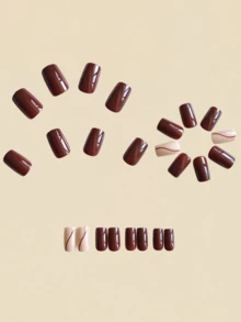 Unhas de Comprimento Médio Formato Quadrado Europeu, Arte de Unhas da Moda para Ano Novo, Primavera e Verão, Adesivos de Arte de Unhas em Cor Sólida Vermelha e Listrada, 24 Adesivos de Unhas Destacáveis, Belos Adesivos de Unhas Postiças, Adesivos de Unhas para Colar, Unhas Quadradas para Colar