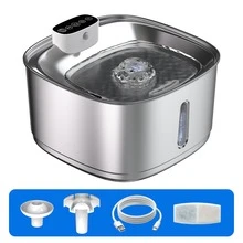 自动猫饮水器 - 不锈钢带运动传感器 - 静音狗饮水碗可充电电池 - 电池供电无线饮水器猫碗 - 安静宠物饮水器 - 銀色 - 查看 13