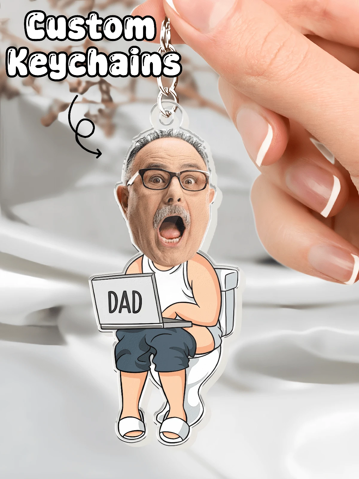 1/3/5pcs Custom Funny Dad Doing Dad Custom Face,Personalized Acrylic Photo And Name Keychain - Personalized Photo Keychains,Valentine's Day Gifts For Her, Him,Souvenirs,Exquisite Accessories Pendant, Gift For Friends, Family, Couples, Unique Souvenir Gifts, Suitable For Birthdays, Weddings, Parties, Anniversaries, Creative Decorative Accessories