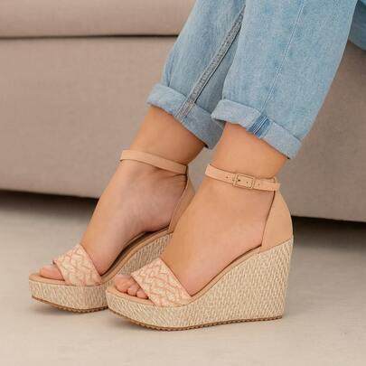 Sandalia Feminina Salto alto Plataforma Casual Anabela Férias Boho 2026