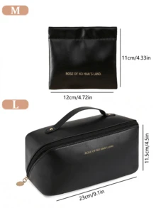 1pc PU Leather Travel Makeup Bag, Double Layer Large Capacity Cosmetic Storage Organizer, Minimalist Handheld Storage Pouch For Makeup Tools, Skincare, Suitable For Daily Use, Vacation, Back To School - Brown - View 9